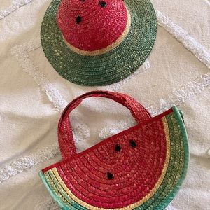 Toddler Baby Girl Matching Watermelon Straw Hat and Bag